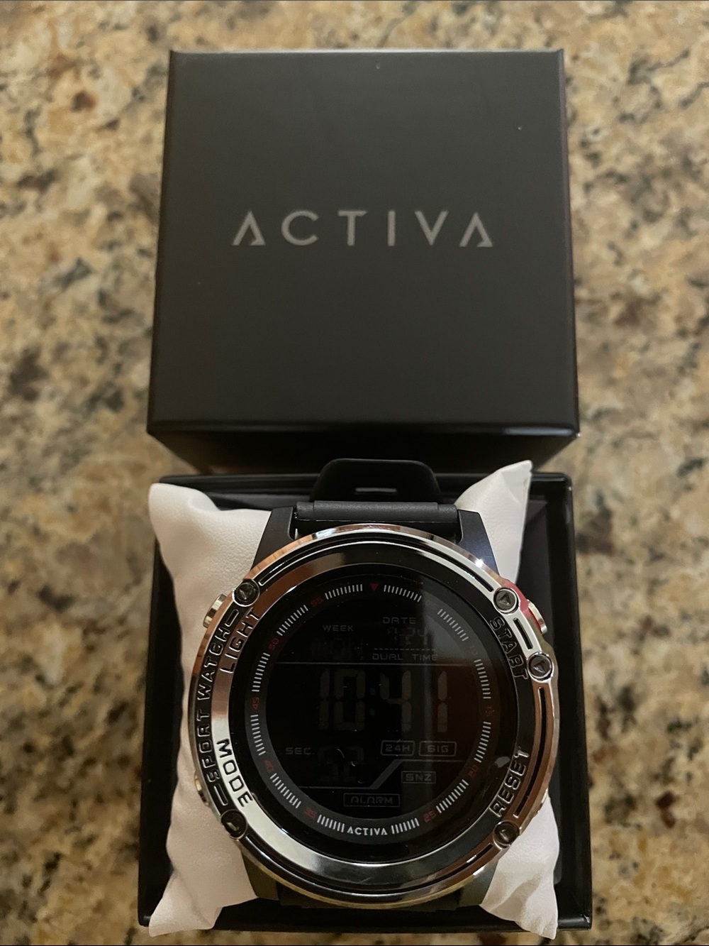Activa Black Digital Sports Watch with Silver-Tone Bezel